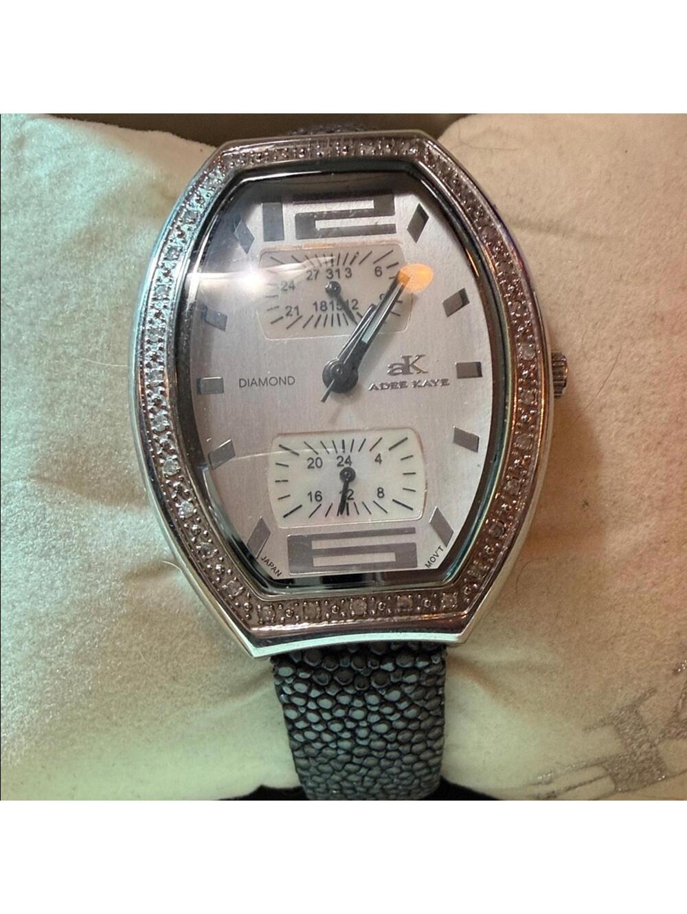 Adee Kaye AK 4076L Diamond Accent Tonneau Watch w/ Genuine Stingray Band + Box